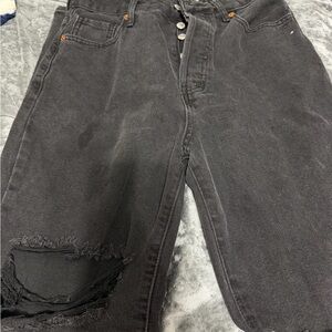 High-Waist Distressed Black Jeans